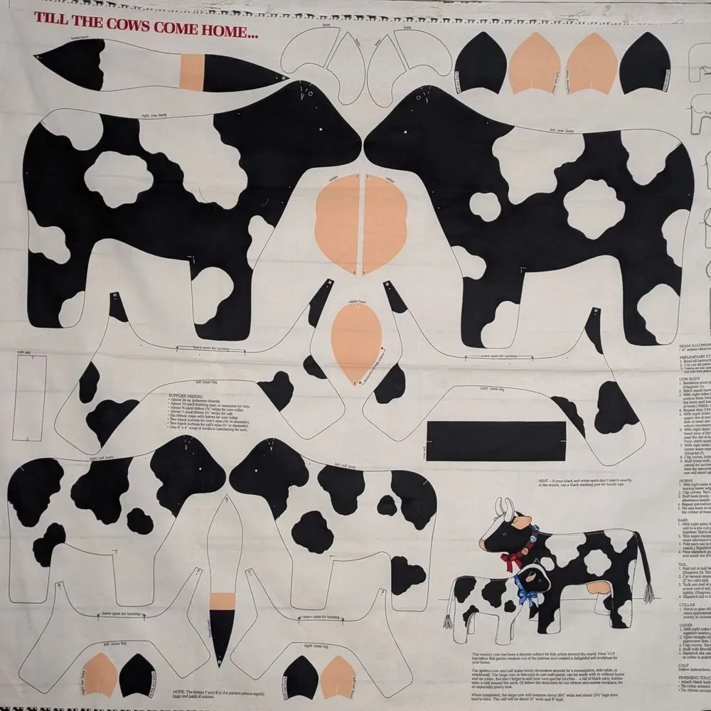 Vintage Cranston VIP Till The Cows Come Home Cow Plush Fabric Panel